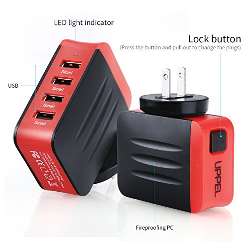 Milool 4.8A 4 USB port universellen-Adapter mit getrennt Reise Adapter aus 150 Ländern weltweit US UK EU AU Universal fusionierten Sicherheit AC-in einem Ladegerät(Rot) - 4