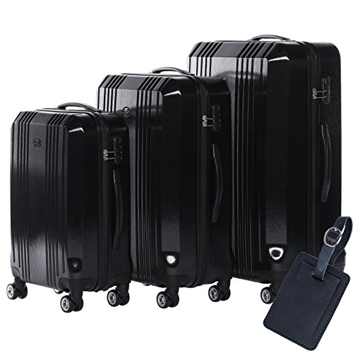 FERG&Eacute;&reg; Juego de 3 maletas de viaje CANNES Trolley funda r&iacute;gida 4 ruedas negro