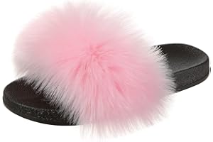 Hitopteu Ciabatte Pelose Donna Pantofole Pelliccia Estive Punta Aperta Ciabatte Casa Scarpe Sandalo Fluffy Peluche Slides