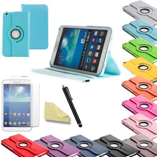 3in1 SET Tab3 8.0 360° Schutzhülle + Folie + Pen Samsung Galaxy Tab 3 8.0 SM-T310 T311 T315 Tasche Etui (Hellblau)