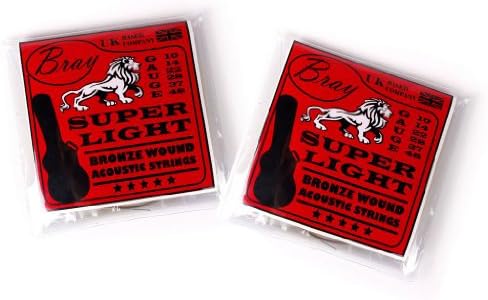 **Twin Pack** of Bray Super Light Bronze Wound Acoustic Guitar Strings (10-48) Perfect For Gibson, Ibanez, Tanglewood, Yamaha & Fender Acoustic Guitars