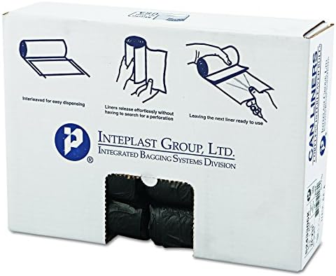 Inteplast Group IBS S243306K HDPE Can Liner, 16 Gallon, 24" x 33", 6 Micron, Star Seal, Black, 1000 Pack (20 Rolls of 50 bags)