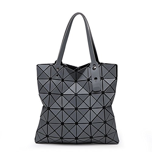 Preisvergleich Produktbild minyun Damen Handtasche Geometrische Tasche Matte Gebürstetes Rhombus Vielzahl Falten Eine Schulter Rubiks Cube,Grey-33 * 33cm