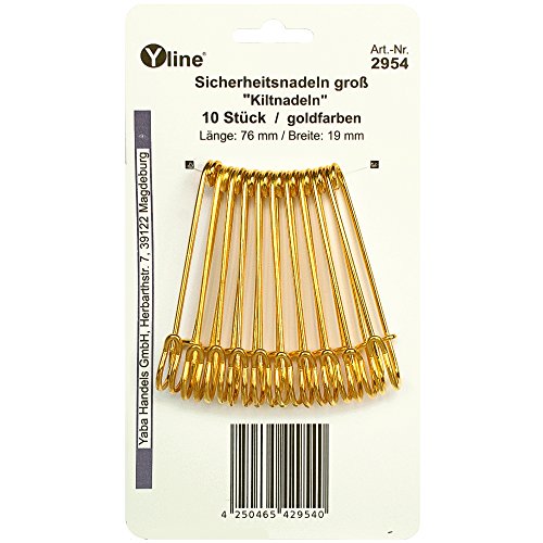 10 Kiltnadeln 76 mm, goldfarben, Maxi Sicherheitsnadeln groß, Kilt Nadel Nadeln, 2954