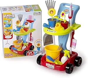 Exlusive 24 pcs Next Milestones Kids Cleaning Gardening Tools Set with Watering Can, Leaf Rake, Potted Flower,Gardening Hand Cultivator, Trowel One Garden Housekeeping Toy Best Gift for Kids