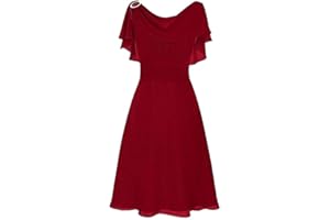 NIDDDIV Robe de soirée élégante pour femme - Robe de soirée midi élégante pour mariage - Robe de cocktail - Col cascade - Robe de bal festive - Robe de bal en mousseline de soie