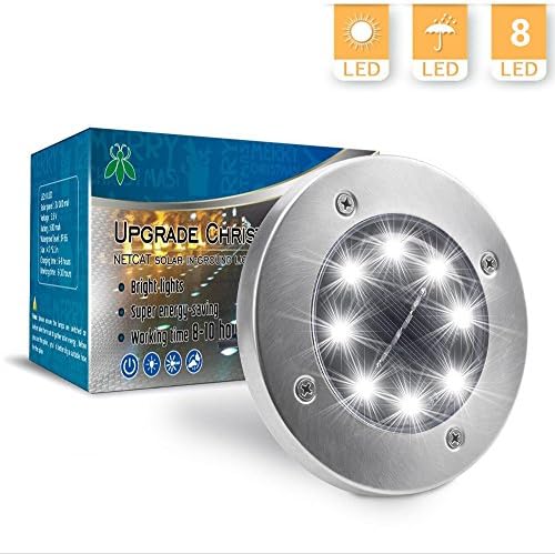 Solar Powered Ground Lights, 8 LED - Waterproof - Solar Path Lights Outdoor Garden Landscape Spike Lighting for Yard Driveway Lawn Pathway Patio Walkway Pool Area (White, 4 Pcak)