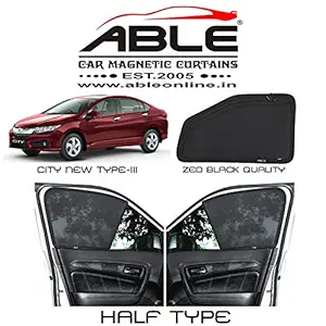 Able Zed Black Half Car Magnetic Sun Shade Curtains for Honda City Type-III Set of 4 (2011 to 2013 Model)