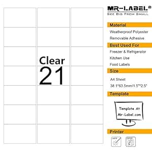 Mr-Label® Clear Removable Adhesive Labels -Transparent Tear-Resistant Waterproof Stickers for ...