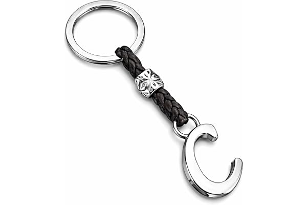 ASTER ALHELÍ - Porte-clés Homme ou Femme en Cuir Avec Initiales - Lettres et Perles en zamak Argenté - Porte Cles Personnalisée- Idéal pour Offrir en Cadeau (C)