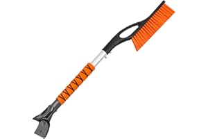 DAYOOH Eiskratzer Auto mit Besen Schneebesen Abnehmbarer 68CM Lang Ergonomischer Rutschfester Softgriff Orange 1Packen