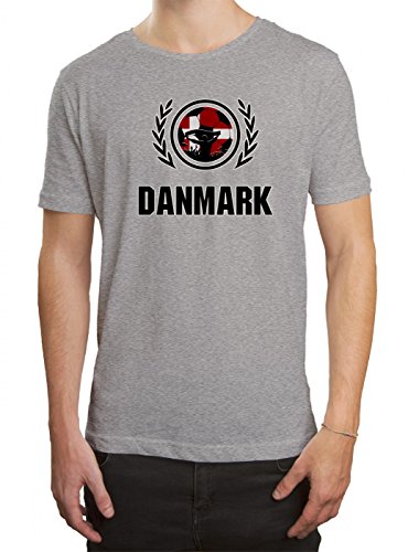 Shirt Happenz Dänemark WM 2018#2 Premium T-Shirt Trikot Fußball Fan Nationalmannschaft Herren Shirt, Farbe:Graumeliert (Grey Melange L190);Größe:4XL
