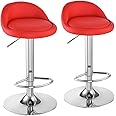 Pair of Bar Stools, Height Adjustable Breakfast counter Bar Chairs Synthetic Leather 360° Swivel Kitchen Stool with Chrome Footrest&Comfy Padded for Kitchen Island Counter (Red)