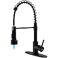 WEWE Kitchen Faucets with LED Light, Kitchen Faucet with Pull Out Sprayer Commercial Stainless Steel Single Handle Spring Sink Faucet RV Camper Matte Black