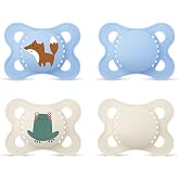 MAM Original Pacifier 0-6 Months, Set of 4, Fox/Frog | MAM SkinSoft Symmetrical Soft Silicone Teat Shape, Friendly to Baby's
