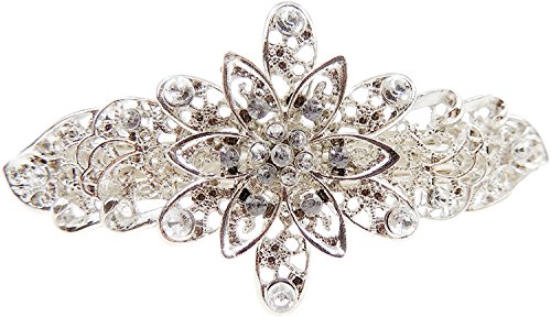 Ladies Girls Silver Tone Vintage Flower Hair Clip Barrette