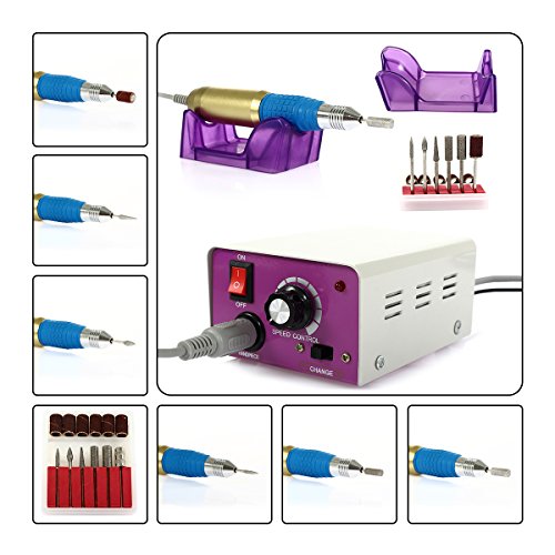 CoastaCloud 10V/220V Adjustable 25,000 rpm fast Professional Electric Nail Art Salon Drill Glazing Machine Manicure Pedicure Kit Art File Bit Acrylic Manicure Pedicure Band with Foot Pedal UK Plug