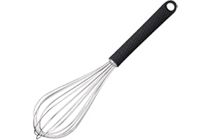 Starchef Stainless Steel Whisk Egg Beater Anti-Slip Silicone Handle Comfortable Grip（11"/Black）