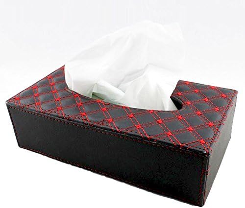 SOEKAVIA Portable Leather Rectangular Tissue Cover Box Holders Case Pumping Paper Car Hotel Home Gift (Red-line)