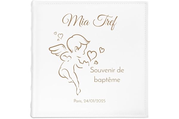 Maverton Album Photo Personnalisable pour enfant 500 photos - Livre de naissance DIY pour bébé - couverture gravée - Souvenir de baptême fille/garçon - premier anniversaire - bapteme