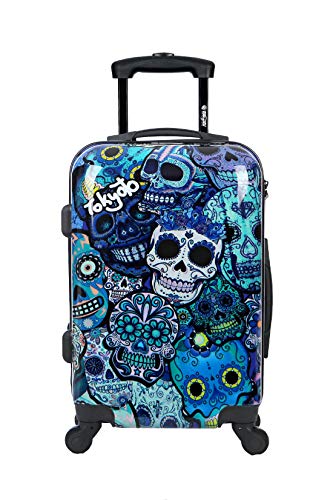 Valise Cabine Trolley Easyjet Ryanair valise approuvé pour vols low cost 55x35x20cm Sac de Voyage 55 cm - Modèle BLUE SKULLS (VALISE prête à Charger les portables) (SEULE VALISE)