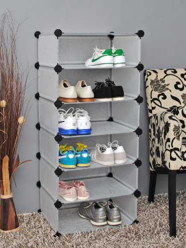 ts-ideen Schuhschrank Kinderregal Flur SteckSchuhschrank Kinderregal Flur Steck Regal Standregal Schuhregal Sideboard in transparentem Weiß mit Muster mit schwarz lackierten Metallstäben - 6