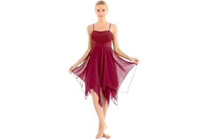 Freebily Vestiti Danza Balletto Donna Body da Ginnastica Artistica Asimmetrico Tutu Danza Classica Asimmetrico Chiffon Abito Ballo Latino Rumba Samba
