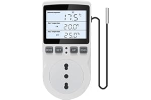 KETOTEK Digitale Presa Termostato 220V con Retroilluminazione, Presa Regolatore di Temperatura con Sonda da 3 Metri per Serra Incubatrice Fermenazione Freezer