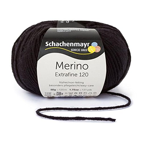 Schachenmayr 9807552-00199 Merino extrafein 120 Schwarz Handstrickgarn, Wolle