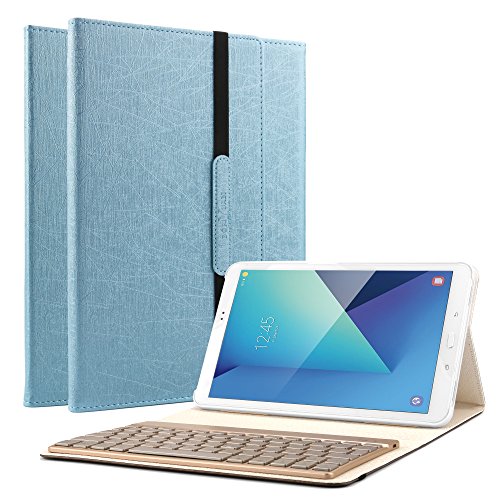 Boriyuan Samsung Galaxy Tab S2 9.7 Bluetooth Tastatur Hülle Keyboard Leder Case Cover mit Alu Bluetooth Tastatur (Deutsche QWERTZ) abnehmbar für Samsung Galaxy Tab S2 9.7" SM-T810/T815 (Blau)