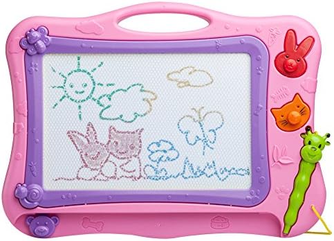 Buyus [Mini Size] Colour Magnetic Drawing Board for Kids/Children/Toddlers/Babies/Adults/Girls/Boys/Travel with 2 Shapes Stamps and 1 Pen - Retail Box - Also Named Magic Magical Doodle/Scribble/Writing/Draft/Sketcher Tablet Pad (Pink / Purple)