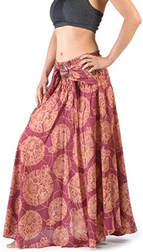 Forgotten Tribes Hippie Gipsy Skirt Tropical Flower Print| 2 Colours | Ladies Hippie Dress | Made In Thailand | Womens Thai Summer Dress | Holiday &amp; Festival Dress Long Skirt For Women (Red)