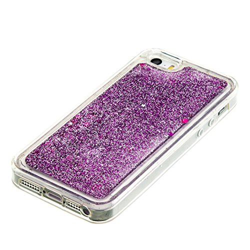 iPhone SE Glitzer Hülle Rosa Schleife® TPU Weiche Silikon Backcover Slim Case 3D Fließen Flüssig Shiny Bling kristall Handyhülle Handytasche Schale Bumper mit Schmetterling Herz Muster Entwurf für iPhone 5S / iPhone 5 (4.0 Zoll) - 3