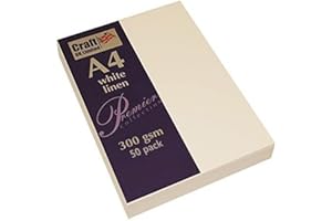 Craft UK 2390 A4 White Recycled Linen Card 300 GSM - 50 Sheets, Packaging May Vary