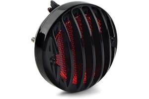 GZYF Motorcycle 4" Retro Round Brake Stop Taillight with Grille Cover for Harley Bobber Chopper Cruiser, Black