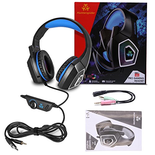 Tenswall PS4 Auriculares Gaming para PS4 o PC  Cascos Gaming con Cable y LED  con Sistema de Control de Volumen y cancelaci  n de Ruido  Color Azul