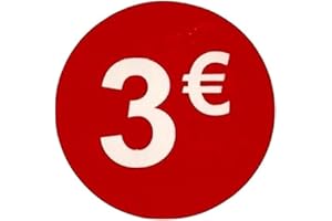 DIILIHIIRI Etiquetas de Precio 3€ Euro Pack de 1000 Pegatinas Redondas Rojas Adhesivo Desplegable Price Stickers Rebajas Descuentos Oferta Liquidación