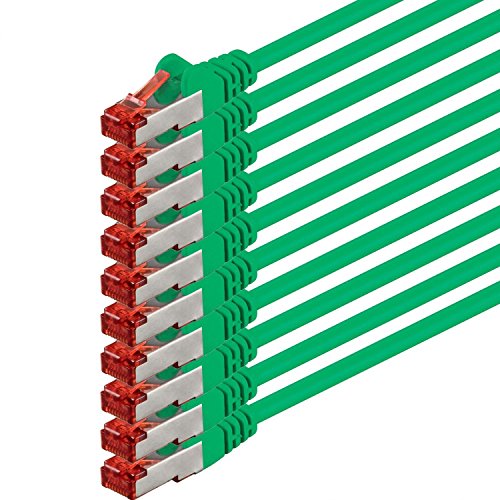 1aTTack CAT6 PIMF SSTP Netzwerkkabel mit 2 x RJ45 Connector Set doppelt geschirmt 5 er Pack grün - 10 Stück 0,25 Meter