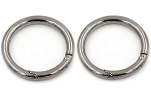 YUMATCH 2Pcs Spring O Rings Round Metal Spring Zinc Alloy Gate O Ring Round Carabiner Clip Key for Handbag Keychain Craft DIY Keys, 38mm Black