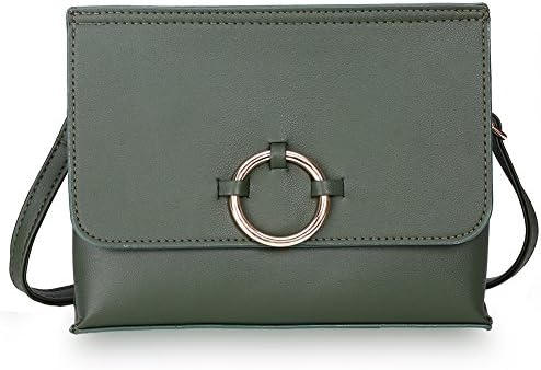 Minimalist Design Crossbody Bag with Adjustable Strap (Detachable), Vegan Leather Mini Flap Shoulder Bag with Metal Hoop for Women's Fashion (Green)