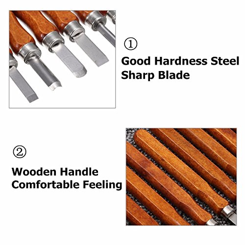TILY Holzschnitz Werkzeuge Packung 2 Carbon Stahl Set Von 12 Kinder Personalisierte Hand Pry Bar Werkzeuge Kit / Werkzeuge Holz Meißel Set mit hölzernen Messer Box Anfänger, Tischler, Carver Künstler - 7
