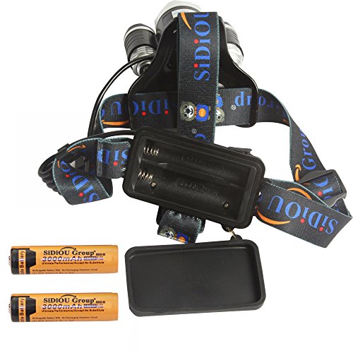 Sidiou Group 30W 5000 Lumen 3x Cree XM-L T6 Led Kopflampe / Stirnlampe, Wasserdicht Wiederaufladbare 3-Birnen High Power Zoom Scheinwerfer für Camping Angeln Radfahren Rennen Gehen Mit 2 x 3,7 V 3000mAh 18650 Akku Und Ladegerät - 5