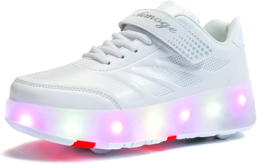 Zapatillas para niños, Zapatillas de Skateboard con Dos Ruedas, luz Ajustable con Cambio de Color, Carga USB, universales para Chicos y Chicas, Negro, Rosa, Oro, Plata, Blanco 27–40 EU.
