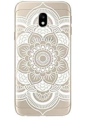 Novago Coque Samsung J3 2017 J330 Souple Transparente et résistante Anti Choc (Rosace Blanche)