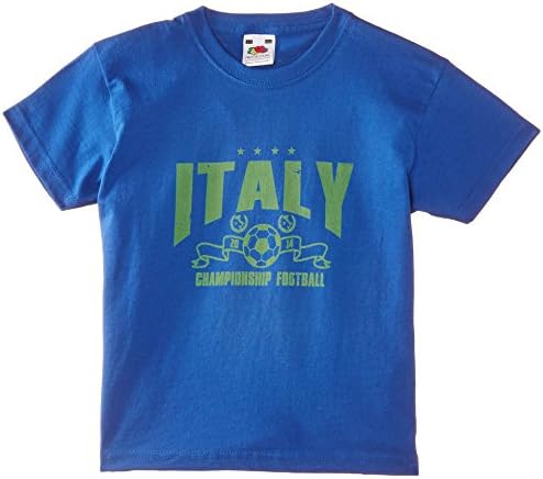 Football Fan Boys Italy Arched Kids Short Sleeve T-Shirt, Royal Blue, 7 Years