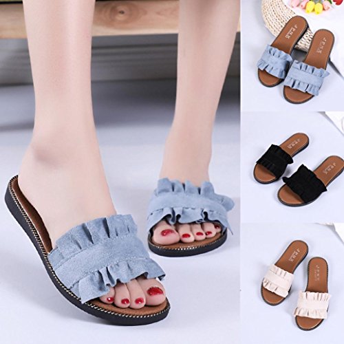 2018 Verano Sandalias y Chanclas, WINWINTOM Zapatillas de Estar por Casa, Mujer Moda Puro Color Interior Afuera Talón Plano Sandalias Zapatilla Playa Zapatos (CN:35=EU:34, Beige)