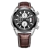 XINLEE Herrenuhr Multifunktionszeiger zeigt Wasserdichte Ledergürtel Quarzuhr, 001