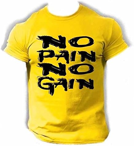Mens MMA GYM BODYBUILDING MOTIVATION T-Shirt BEST WORKOUT CLOTHING TRAINING TOP (yellow, S)