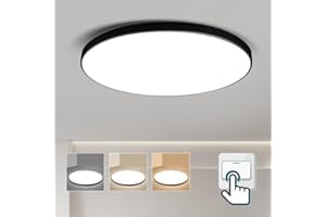 CANMEIJIA Kitchen Lights Ceiling 24W Led Ceiling Light 3000K-6500K Bathroom Light IP44 with Memory Function for Bathroom Living Room Children's Room Hallway 30cm Black