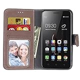 BONROY® Tasche Hülle für Handyhülle für Lenovo A5000 Retro matte Leder PU Leder Flip Schutzhülle Case Cover Etui Lederhülle mit Silikon Back Cover PU Leder Handytasche im Bookstyle Stand Funktion Kartenfächer Schale Stoßfest Handyhülle für Lenovo A5000 - 